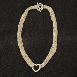 Tiffany & Co. 925 Vintage Sterling Mesh Multi Strand Heart Toggle Necklace